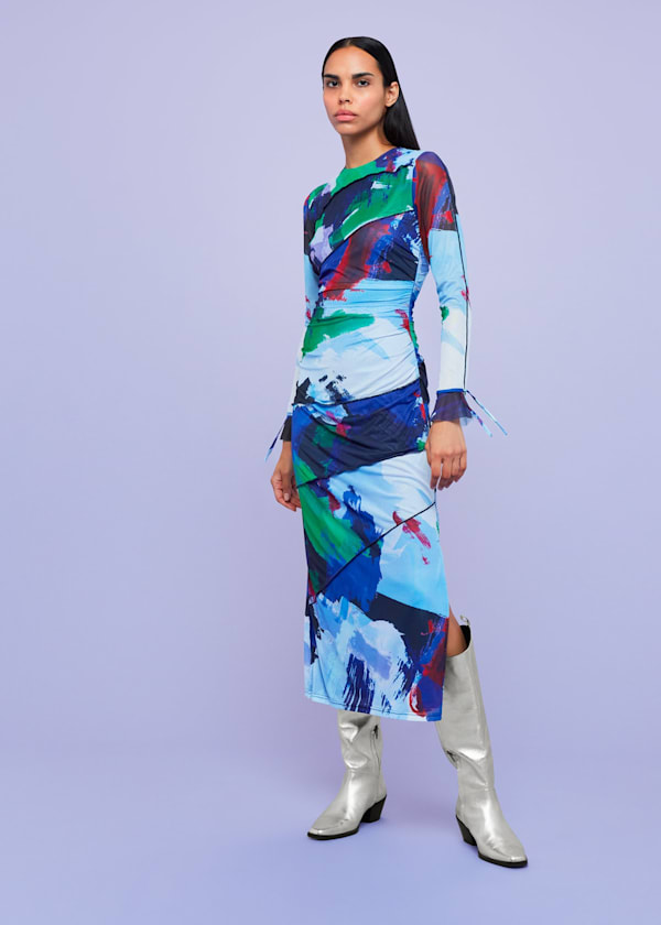 Multicolour Brushmark Seam Detail Dress