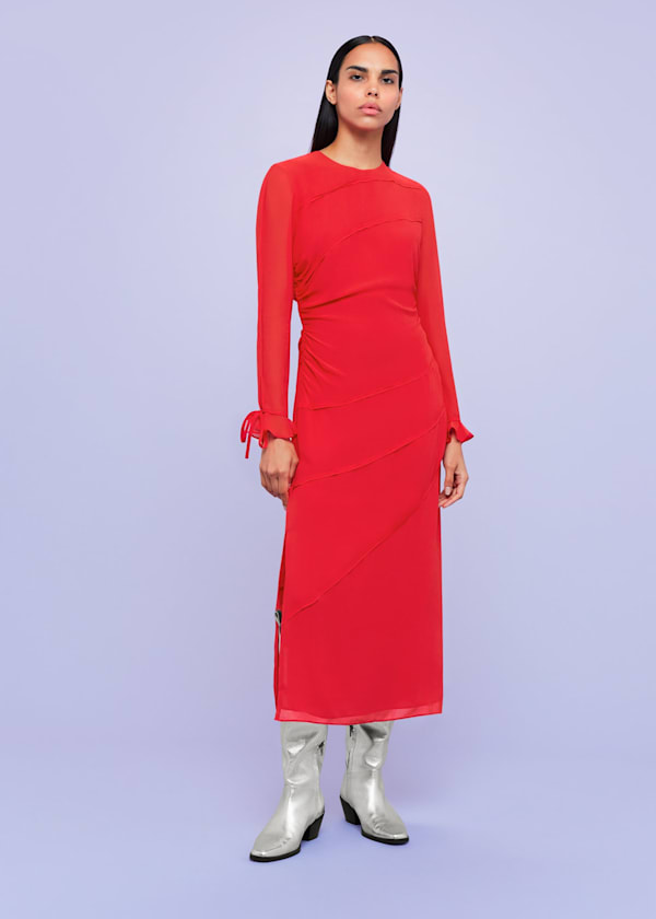 Red Inez Seam Detail Silk Dress