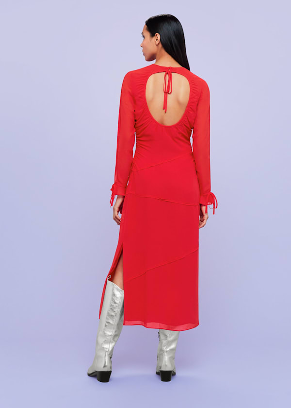 Red Inez Seam Detail Silk Dress