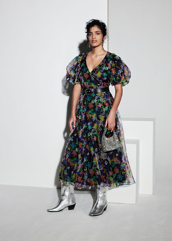 Black Scribble Organza Silk Dress