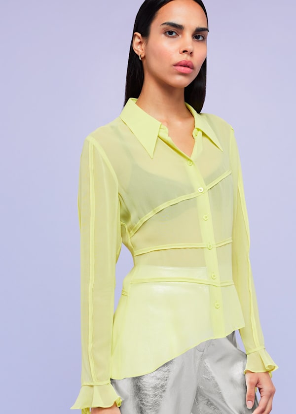 Yellow Fallon Seam Detail Silk Shirt