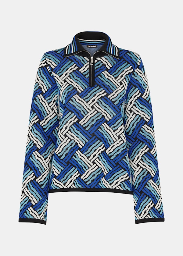 Multicolour Jacquard Zip Neck Knit