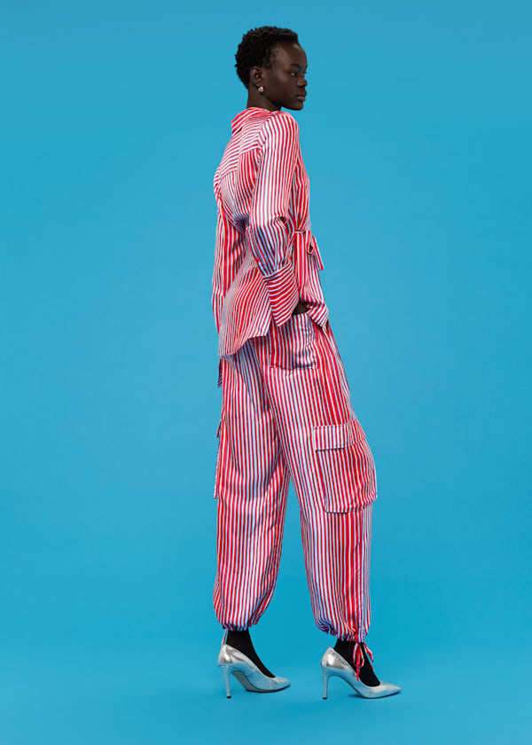 Multicolour Tangle Stripe Silk Mix Trouser