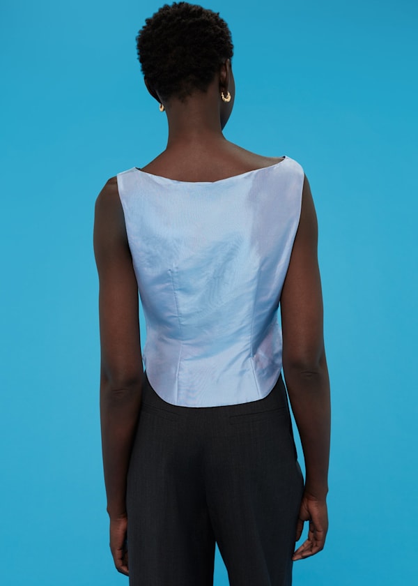 Blue Taffeta Silk Off Shoulder Top