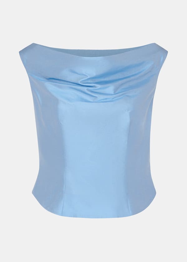 Blue Taffeta Silk Off Shoulder Top