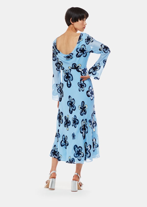 Blue Hazy Floral Velvet Dress