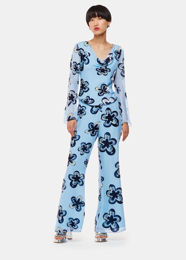 Blue Hazy Floral Velvet Pants 