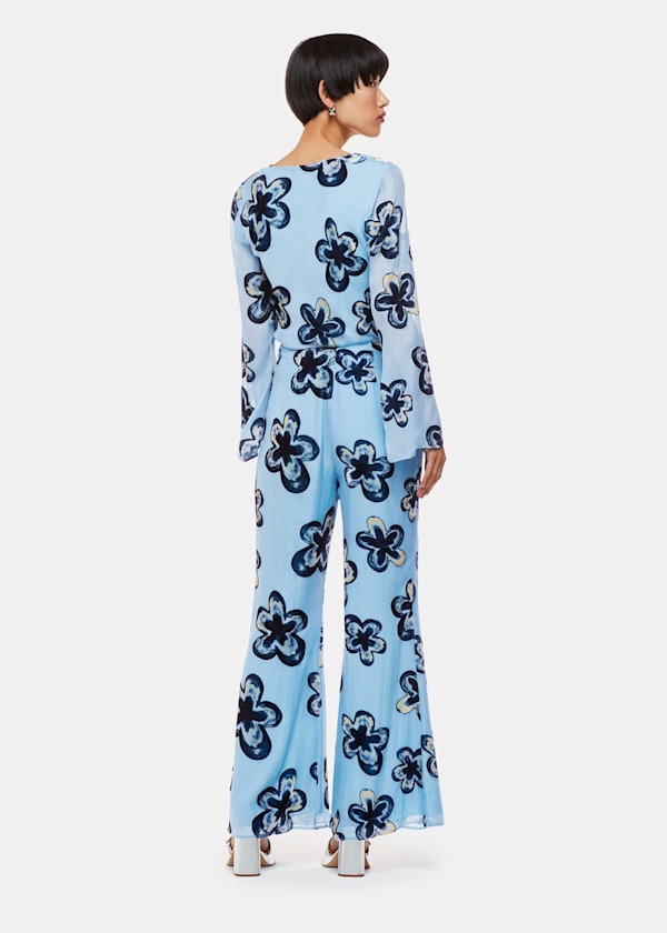 Blue Hazy Floral Velvet Pants 