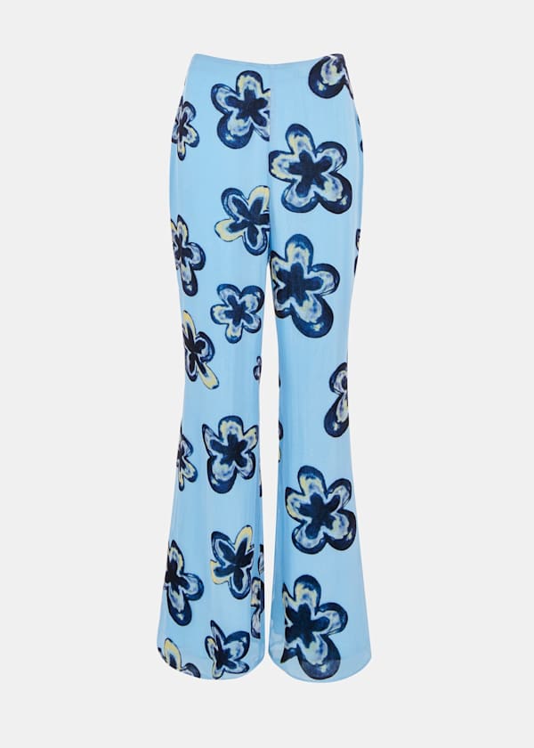 Blue Hazy Floral Velvet Trousers