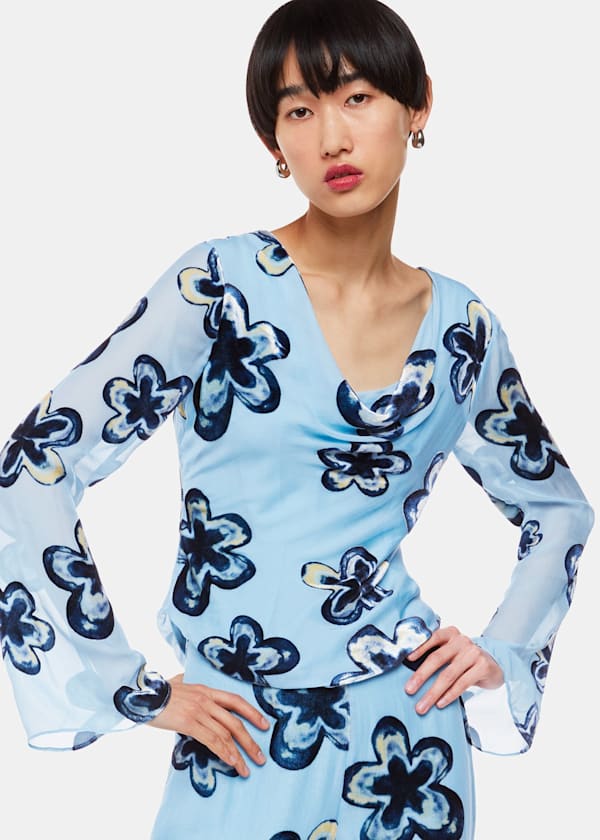Blue Hazy Floral Velvet Top