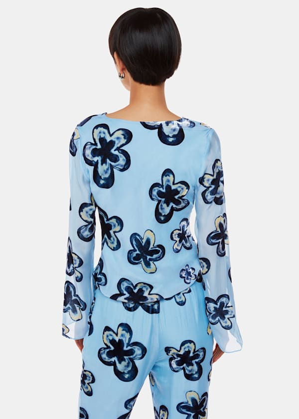 Blue Hazy Floral Velvet Top