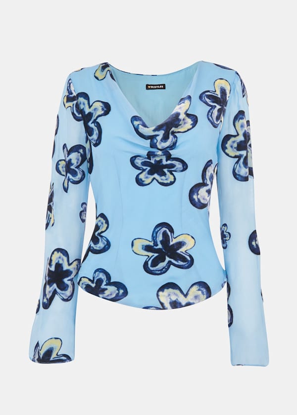 Blue Hazy Floral Velvet Top
