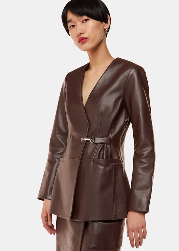 Chocolate Josie Wrap Leather Blazer