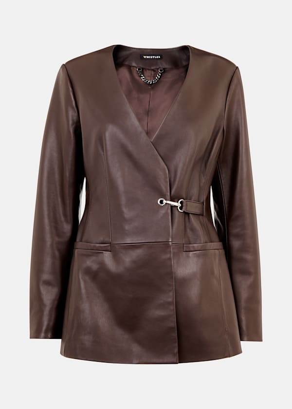 Chocolate Josie Wrap Leather Blazer