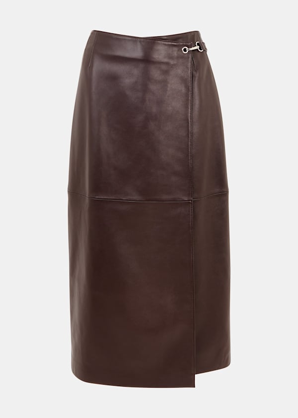 Chocolate Josie Wrap Leather Skirt