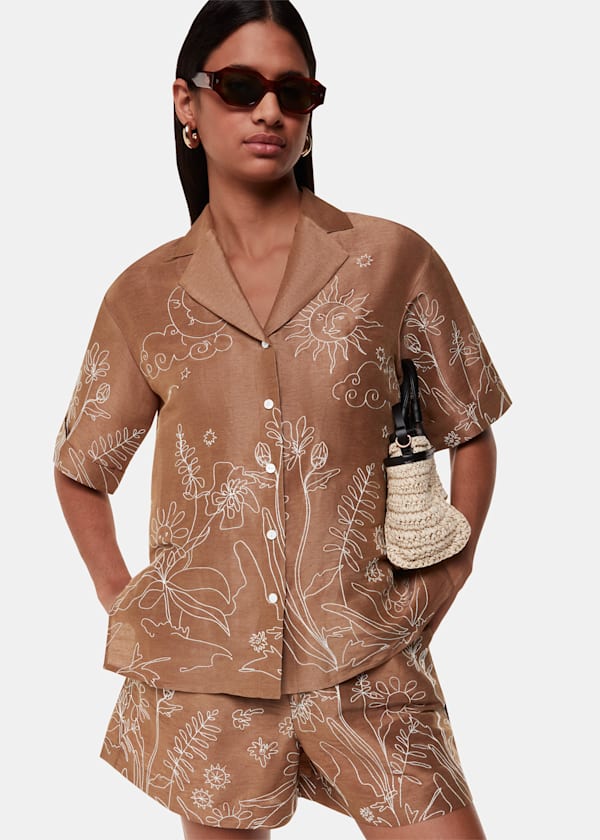Brown Embroidered Scribble Shirt