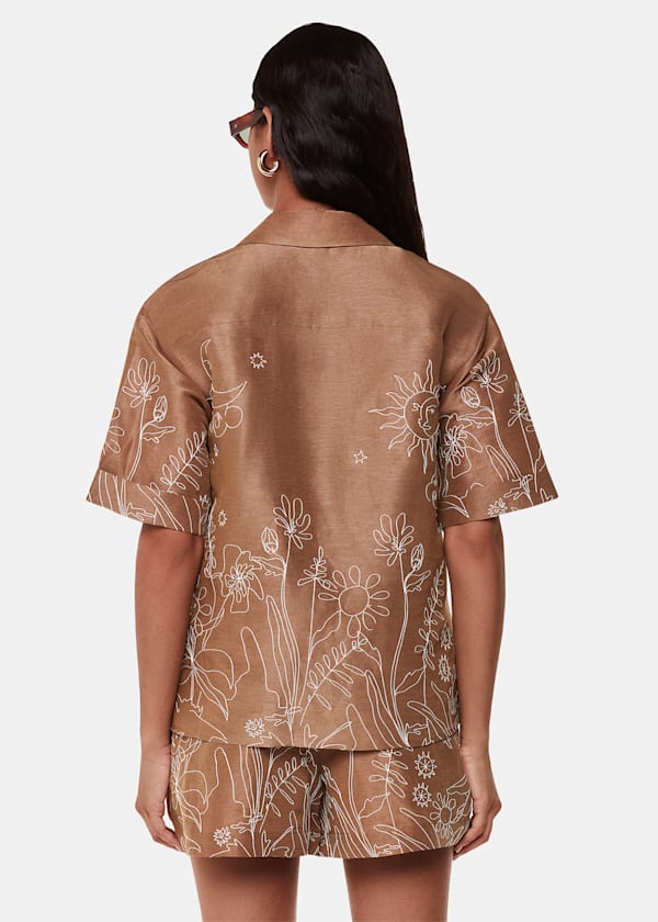 Brown Embroidered Scribble Shirt