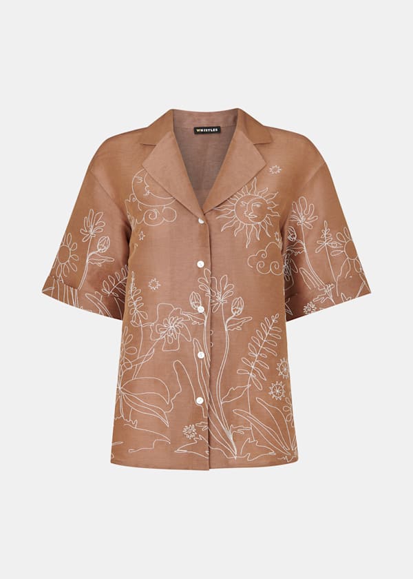 Brown Embroidered Scribble Shirt