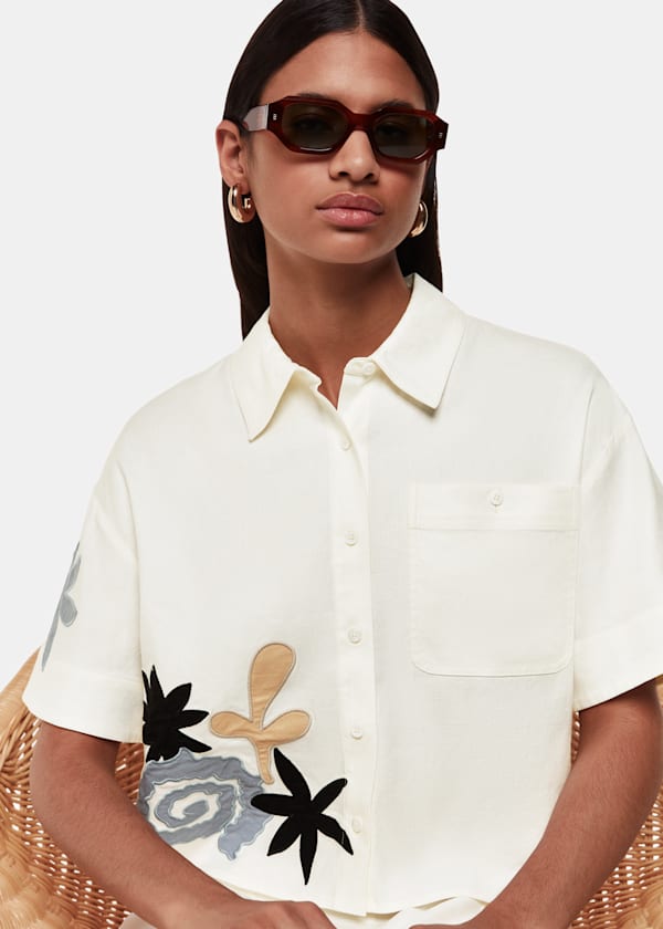 Ivory Applique Linen Blend Shirt