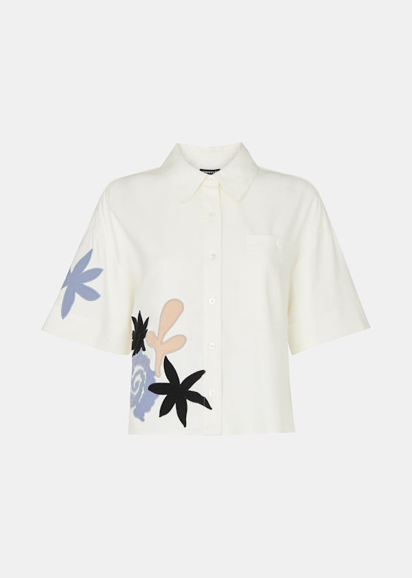 Ivory Applique Linen Blend Shirt