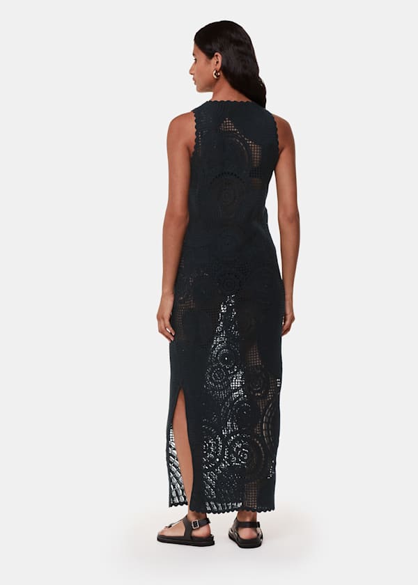 Black Crochet Circle Maxi Dress