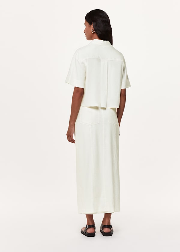 Ivory Linen Blend Maxi Skirt