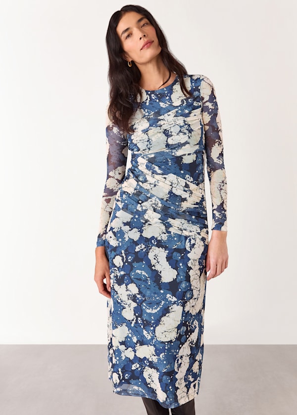 Blue Batik Marble Mesh Dress