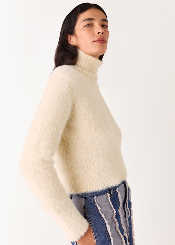 Beige Isla Cropped Fluffy High Neck