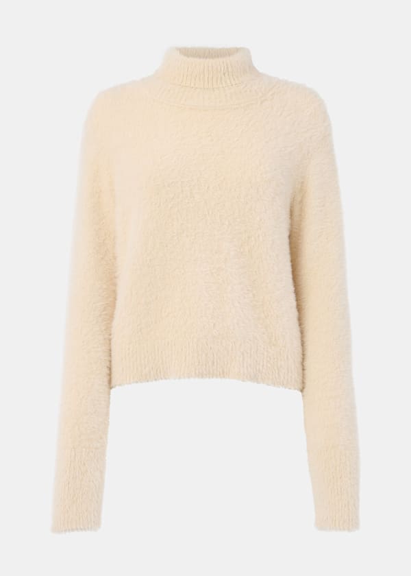 Beige Isla Cropped Fluffy High Neck