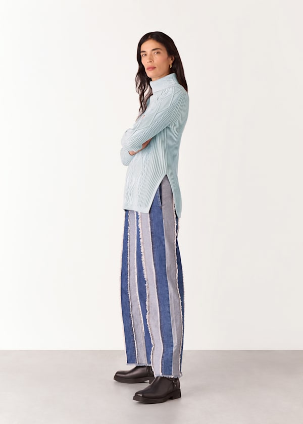 Blue Aoife Fine Cable Roll Neck