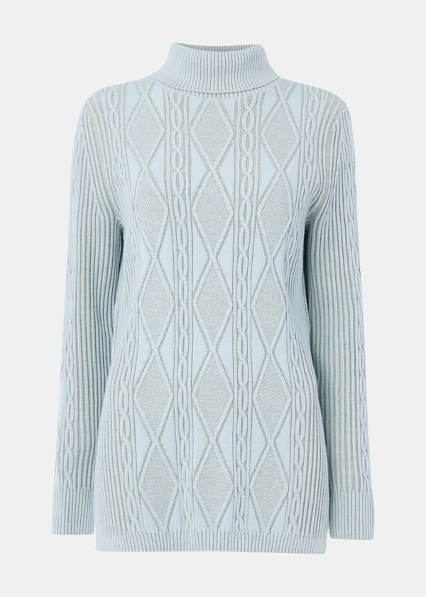 Blue Aoife Fine Cable Roll Neck