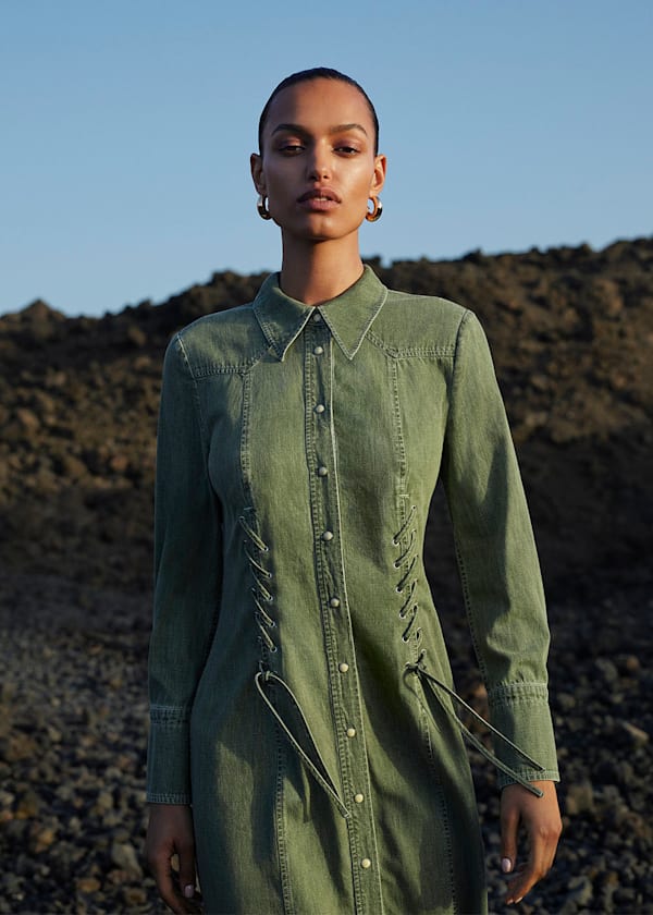 Khaki Hudson Lace Detail Dress