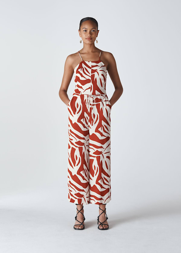 Multicolour Graphic Zebra Strappy Jumpsuit