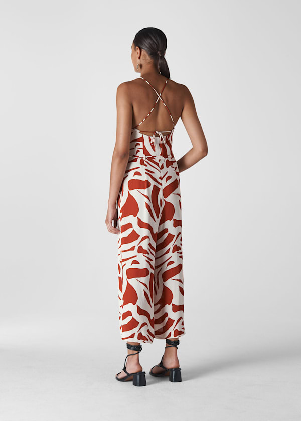 Multicolour Graphic Zebra Strappy Jumpsuit