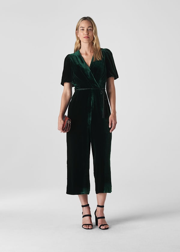 Dark Green Layla Silk Velvet Jumpsuit