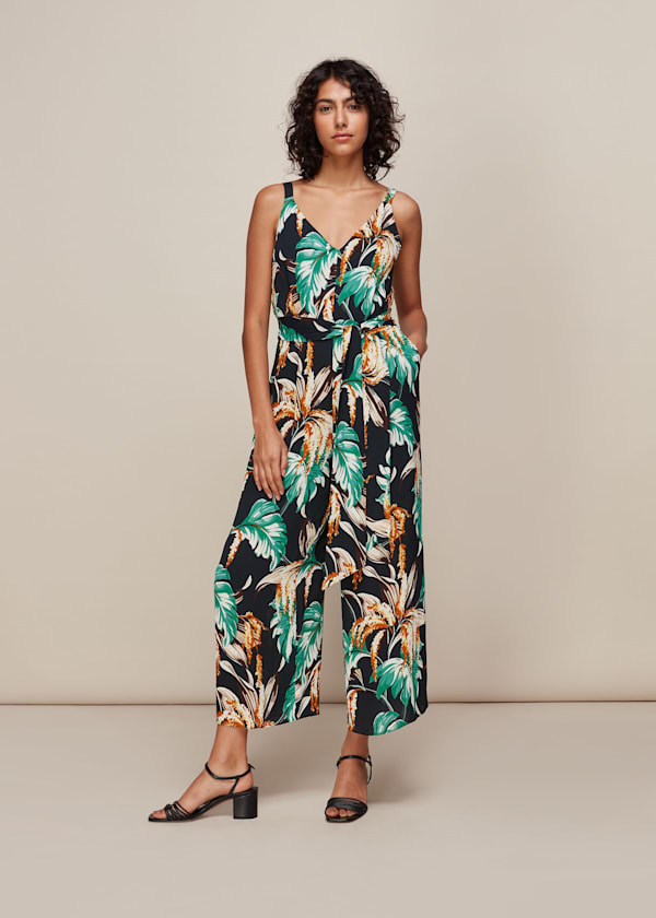 Green Tropical Floral Jumpsuit