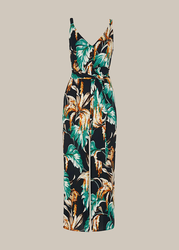 Green Tropical Floral Jumpsuit