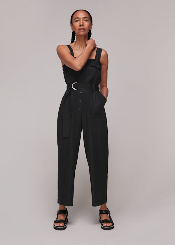 Black Frill Utility Belted Jumpsuit