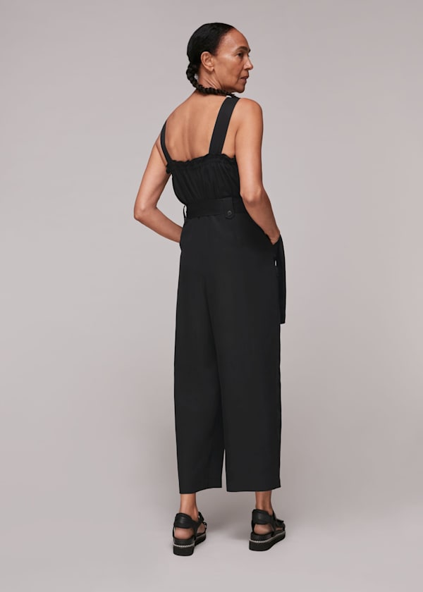 Black Frill Utility Belted Jumpsuit