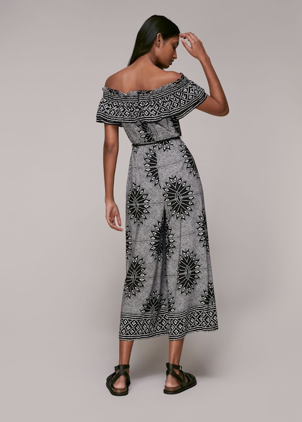Black Bleached Print Bardot Jumpsuit