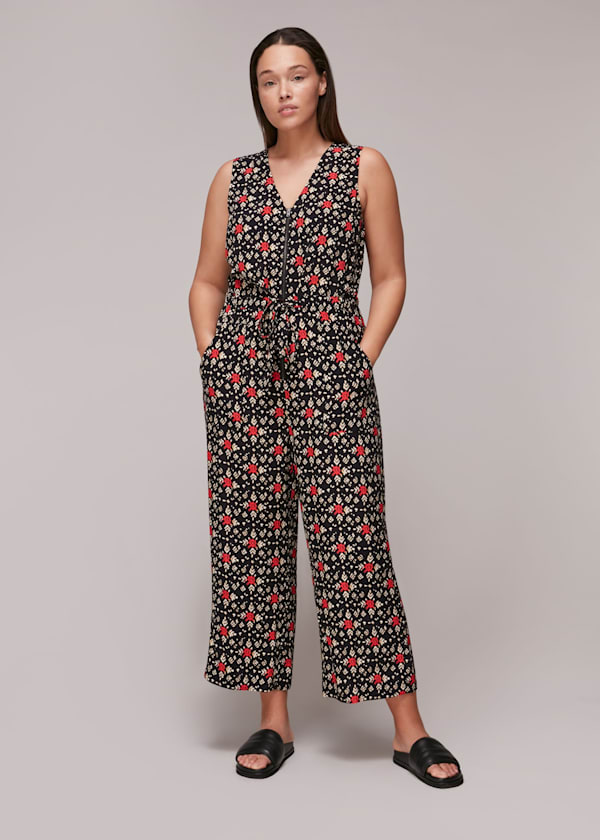 Black Block Print Corey Zip Jumpsuit