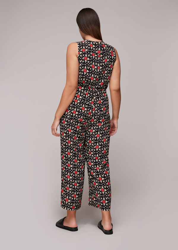 Black Block Print Corey Zip Jumpsuit