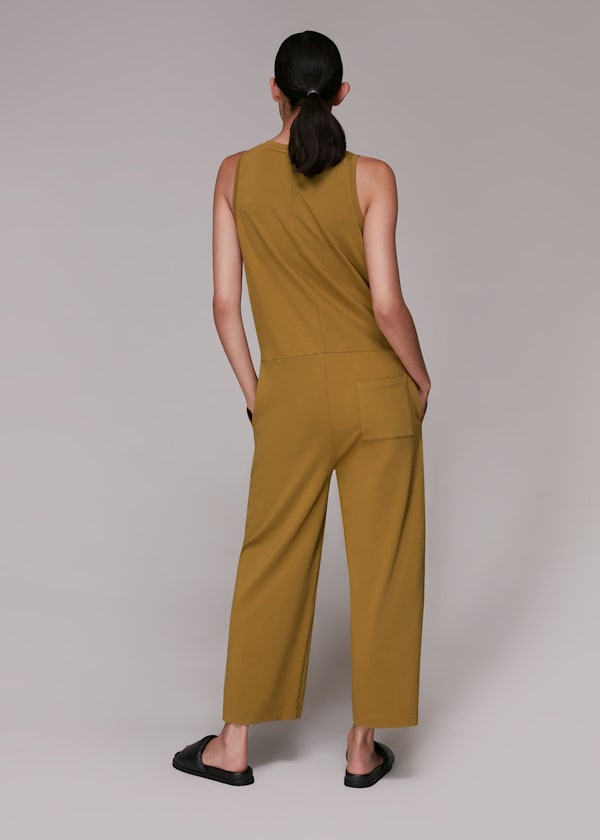 Khaki Jersey Button Front Jumpsuit