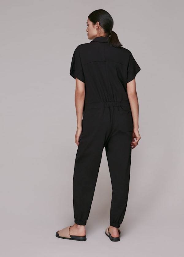 Black Ruby Zip Front Jersey Jumpsuit