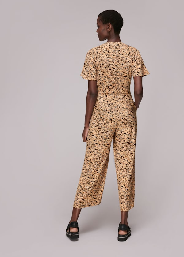 Multicolour Bark Print Tie Waist Jumpsuit