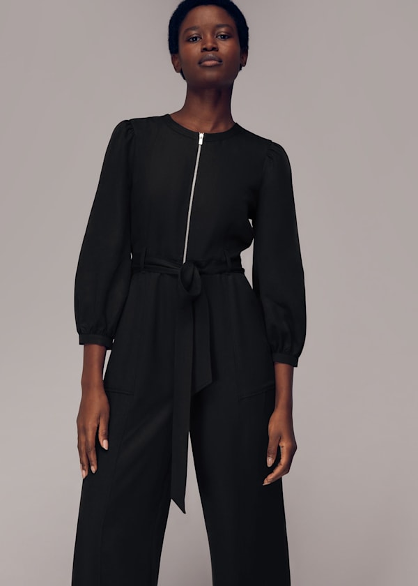 Black Estelle Zip Front Jumpsuit
