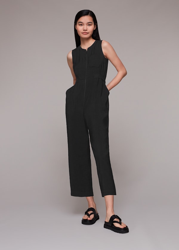 Black Josie Zip Front Jumpsuit