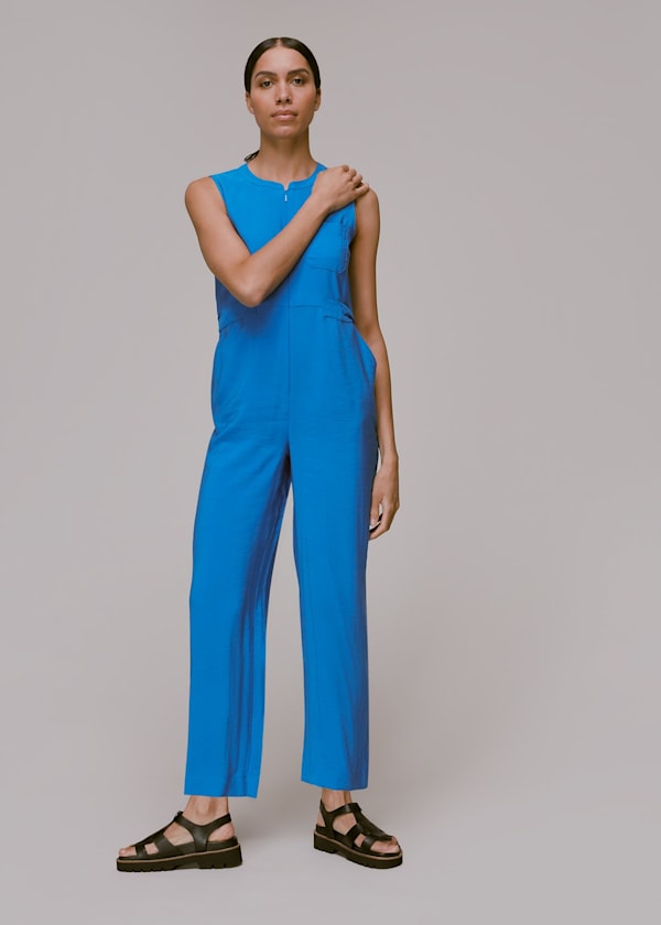Blue Josie Zip Front Jumpsuit