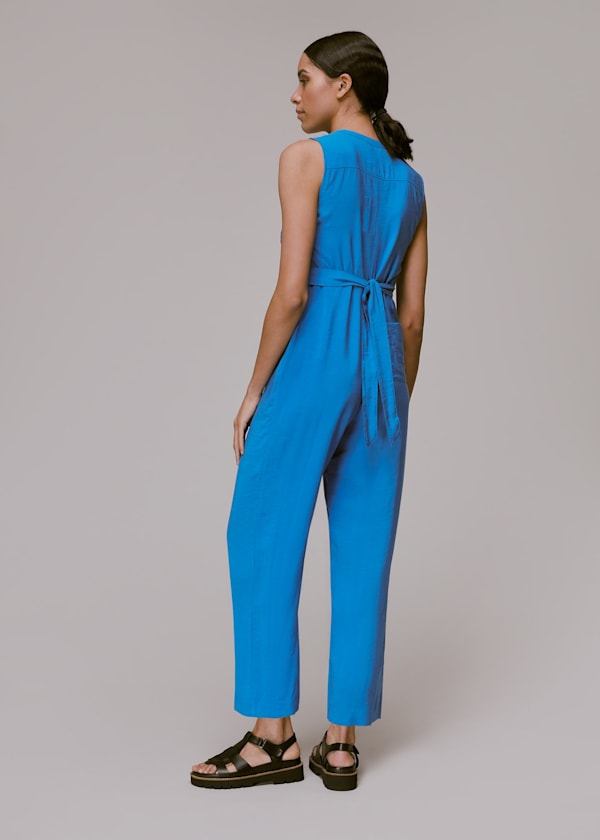 Blue Josie Zip Front Jumpsuit