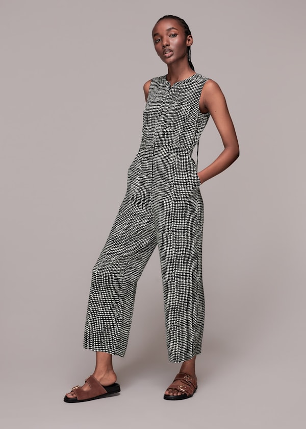 Black Josie Spotted Check Jumpsuit